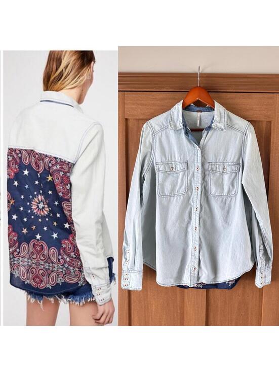 Free People Tops - Free People Embroidered Bandana Bandit Chambray Button Down Shirt Women’s Small